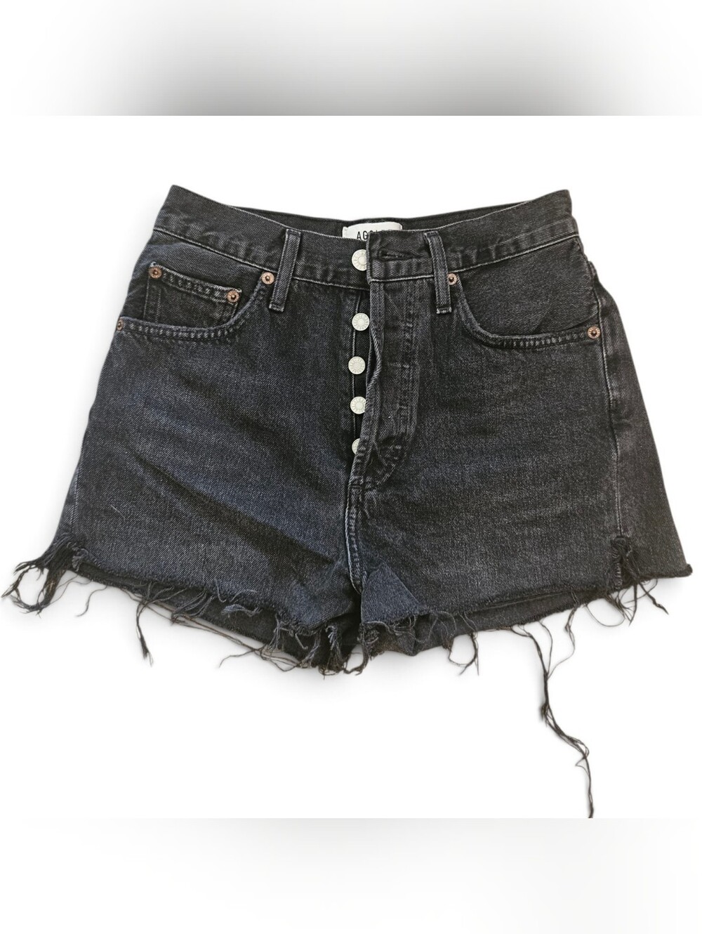 AGOLDE Dee Black High-Rise Distressed Denim Shorts